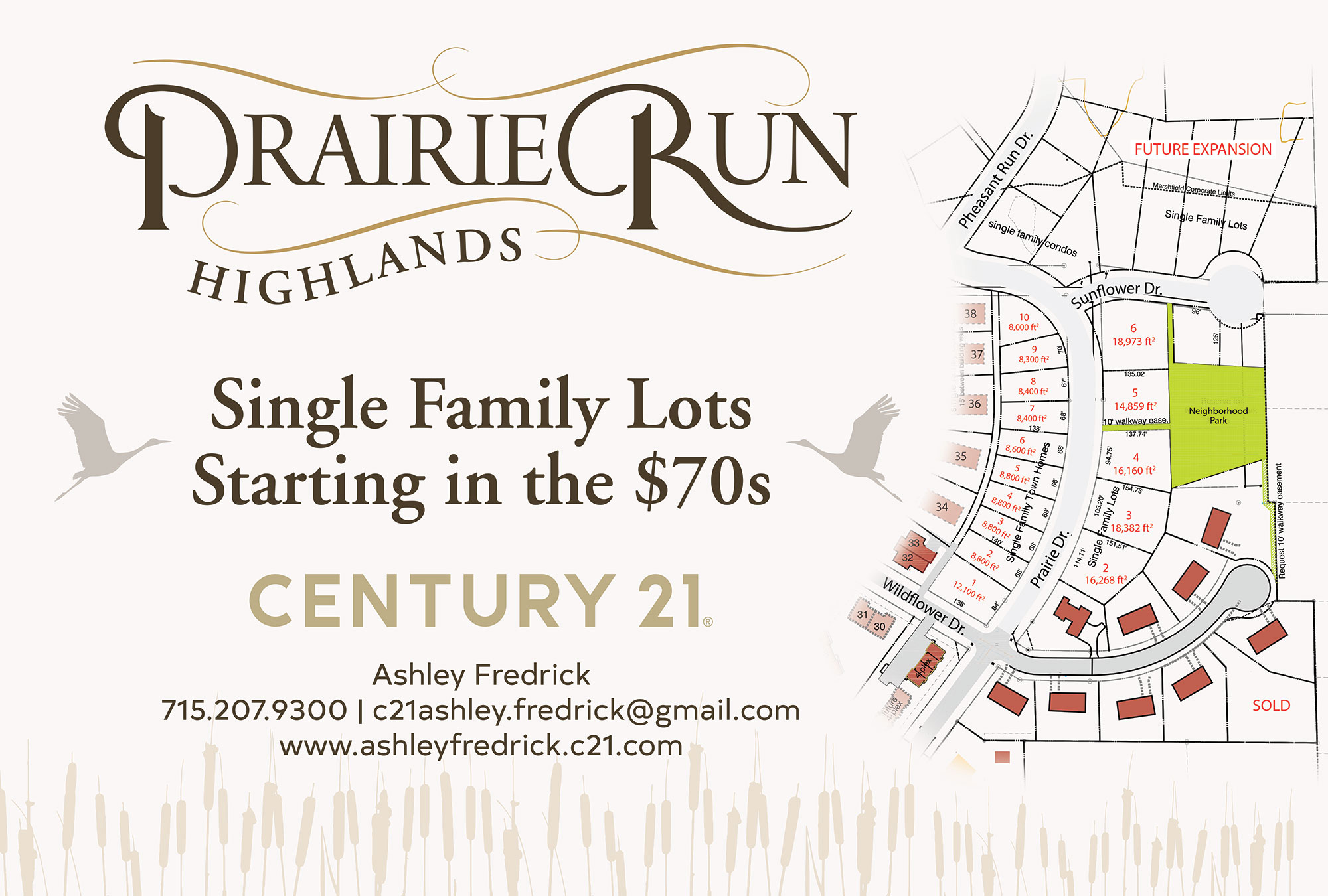 Prairie Run Highlands existing infrastructure and lot map. Single family lots starting in the $70,000’s.