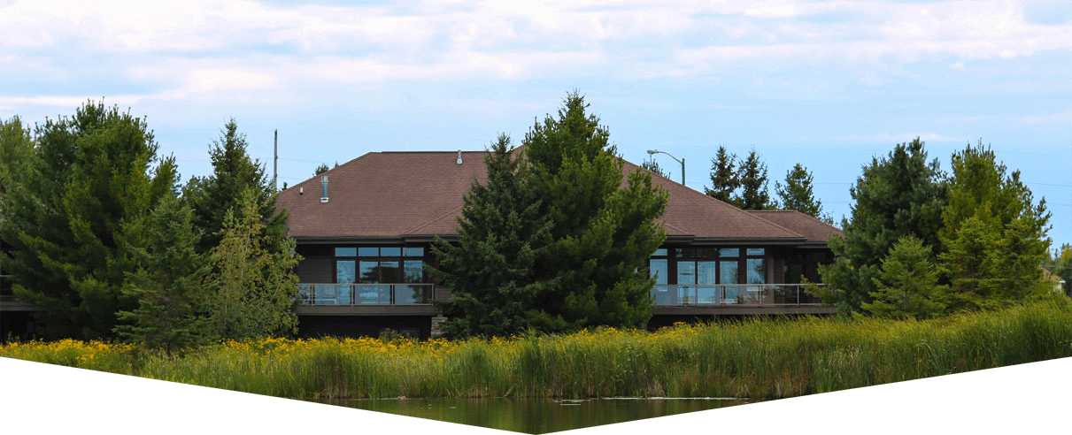 Stunning view of Prairie Run’s lakefront property. Condominiums and residential lots surrounding Prairie Lake.