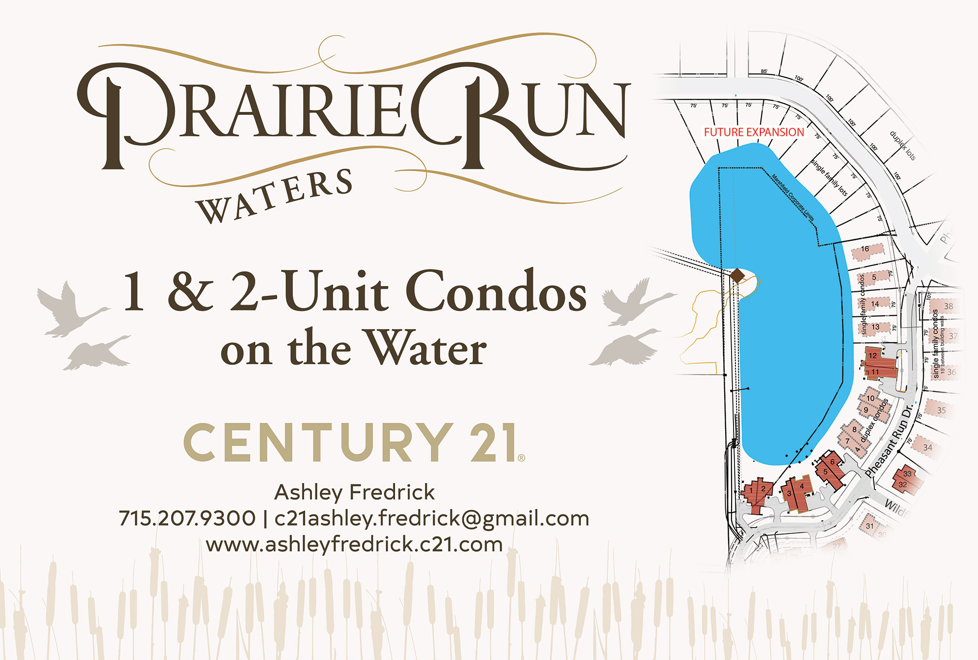 Prairie Run Waters existing infrastructure and lot map. Lakefront 1 & 2 unit condominiums and open residential lots